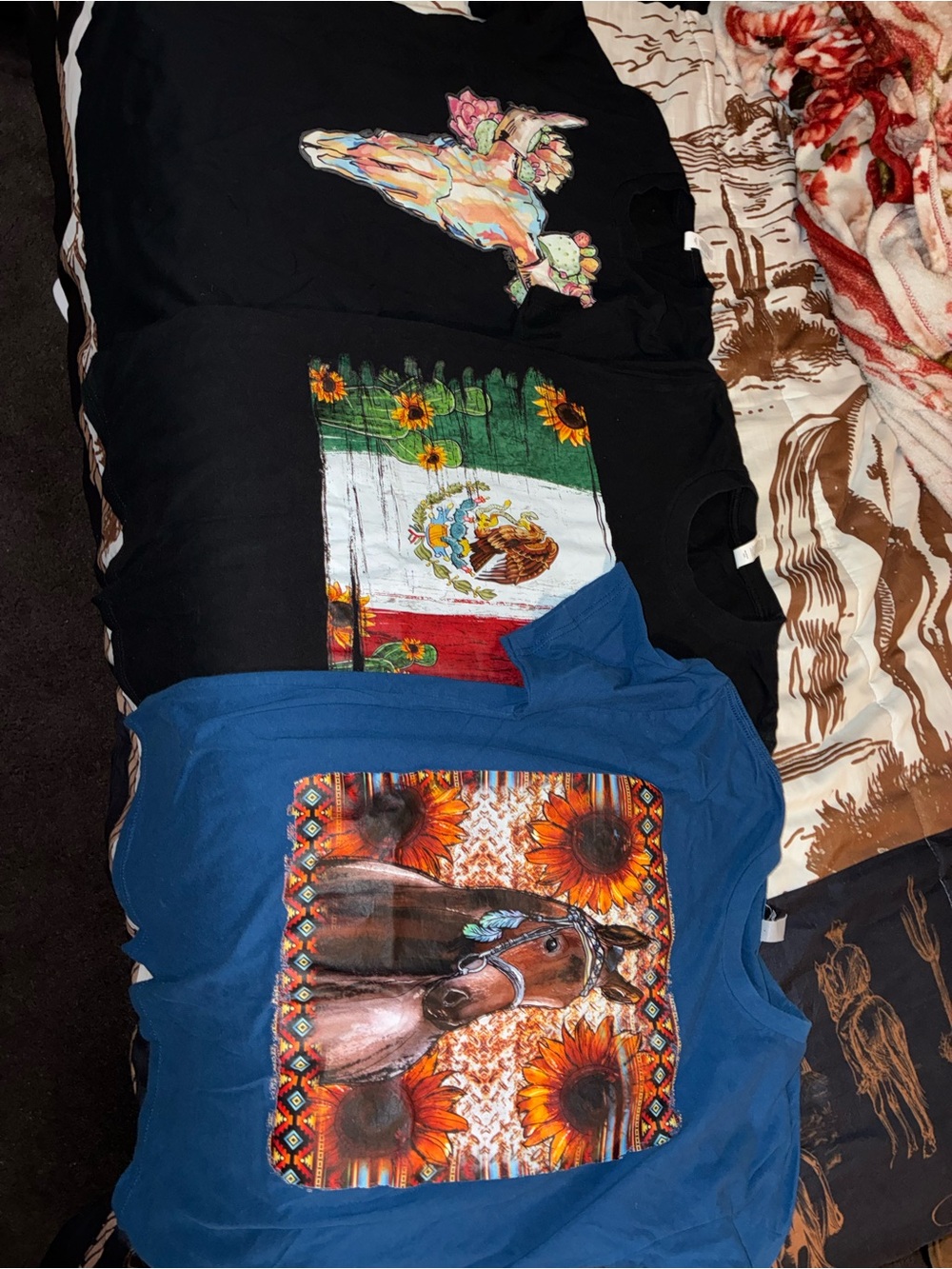Graphic Tee Bundle - Floral Horse & Mexican Flag Designs